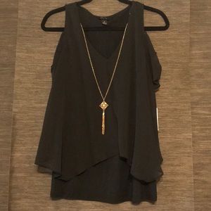 Black v-neck tank with necklace attached